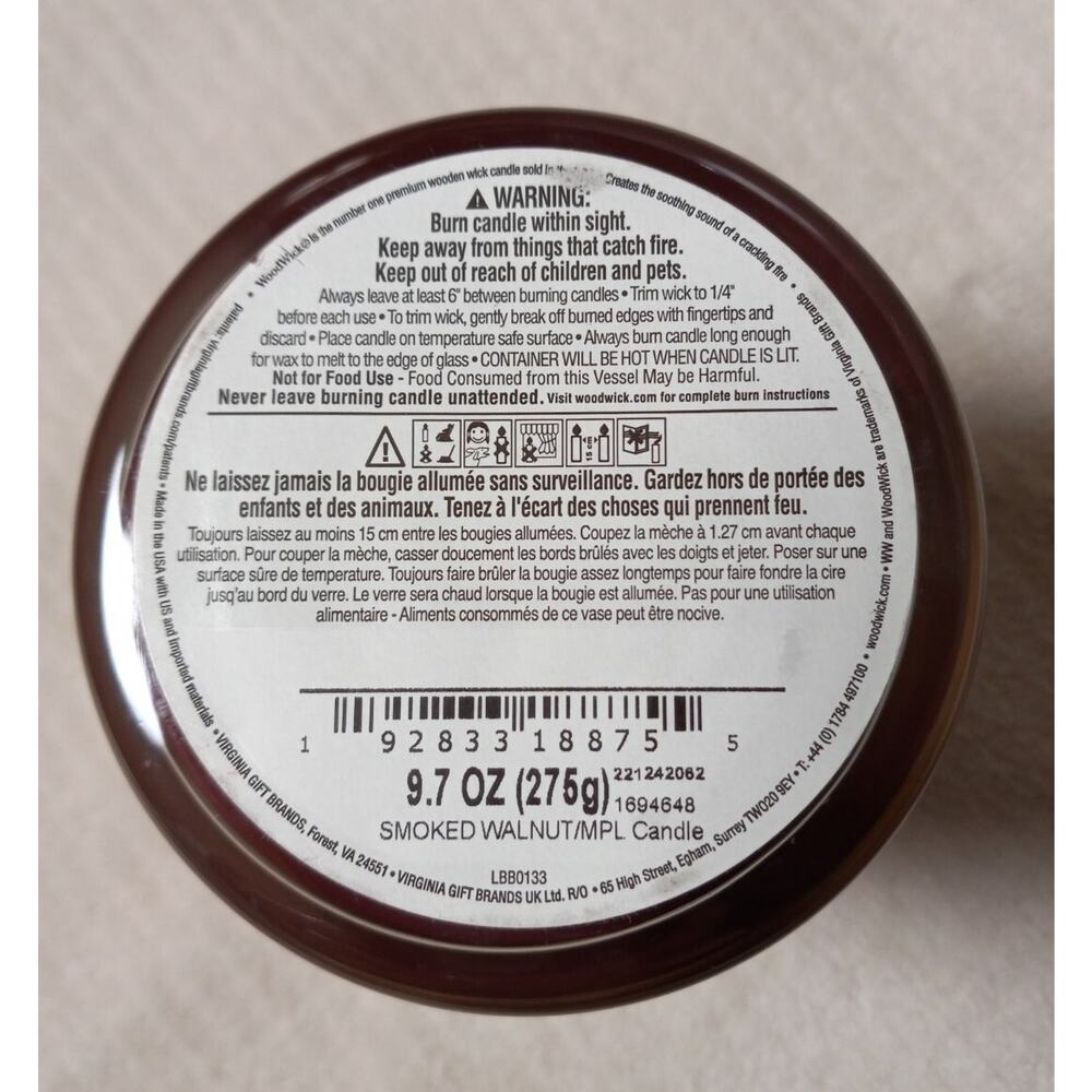 WoodWick Medium 9.7 oz Scented Jar Candle ~ Smoked Walnut & Maple - Picture 5 of 5
